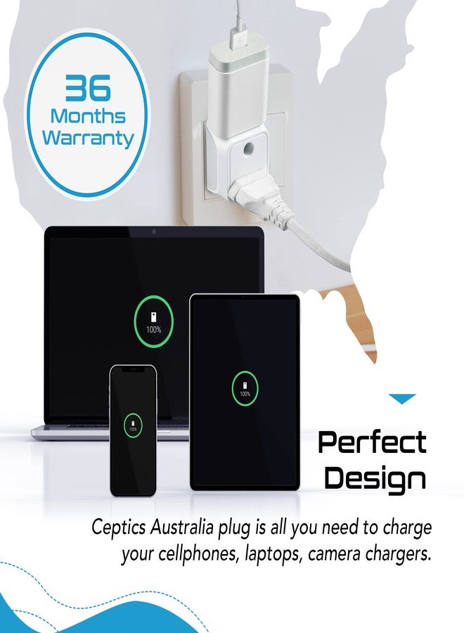 Ceptics India to Australia Plug Converter - 2 in 1 China, New Zealand Adapter - Type I - CE Certified - RoHS Compliant - White - 1 Pack - Lifetime Limited Warranty - Image 5